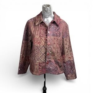 Boho Patchwork Tapestry Burgundy Gold Brocade Jacket Large Embroidered Artsy